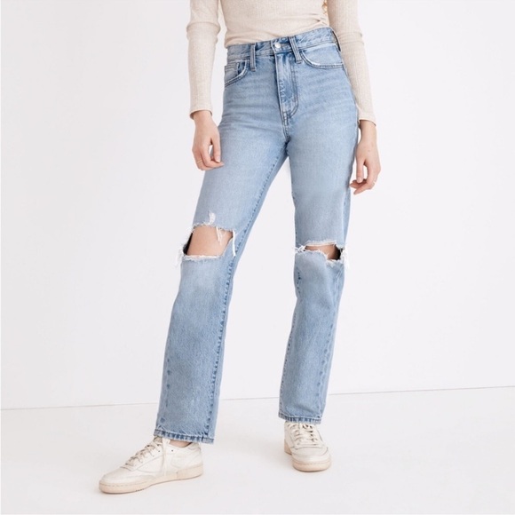 NWT MADEWELL The Perfect Vintage Straight Jean Danby Wash Knee-Rip size 26 Tall - Picture 1 of 17
